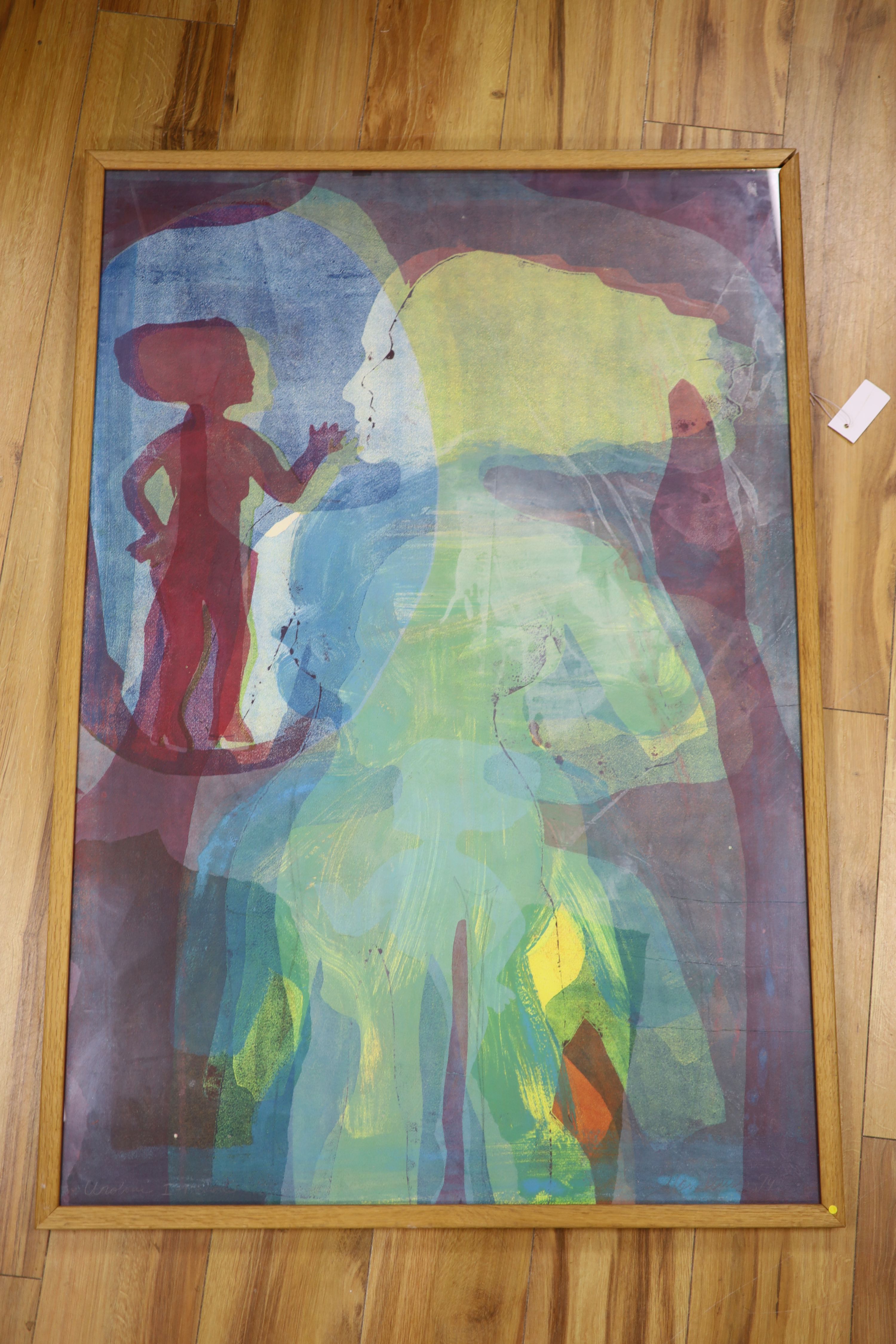 Elaine Kowalsky (b.1948), monoprint, Uroboros I, Redfern Gallery label verso, 111 x 75cm